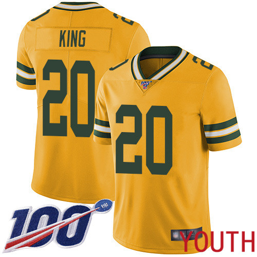 Green Bay Packers Limited Gold Youth #20 King Kevin Jersey Nike NFL 100th Season Rush Vapor Untouchable